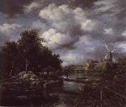 Jacob van Ruisdael Landscape with a windmill  near town Moat Germany oil painting artist